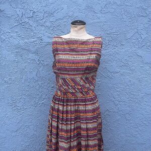 Vintage 1950s Dress Size Medium Pyroke Mid Century Casual Fit and Flare